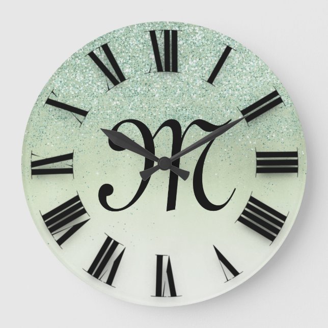 Monogram romerska siffror för Ro Glitter Stor Klocka (Framsida)