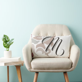 Monogram Ros Beige Blommig Damasker Lumbarkudde