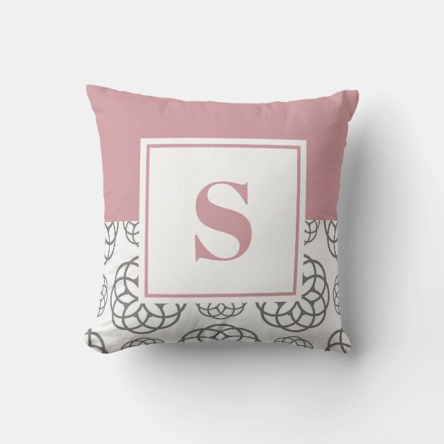 Monogram Ros Blush Rosa Mönster Kudde (Framsida)