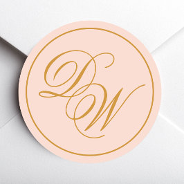 Monogram Rosa 2 Första Bokstäver Guld Kalligrafi Runt Klistermärke