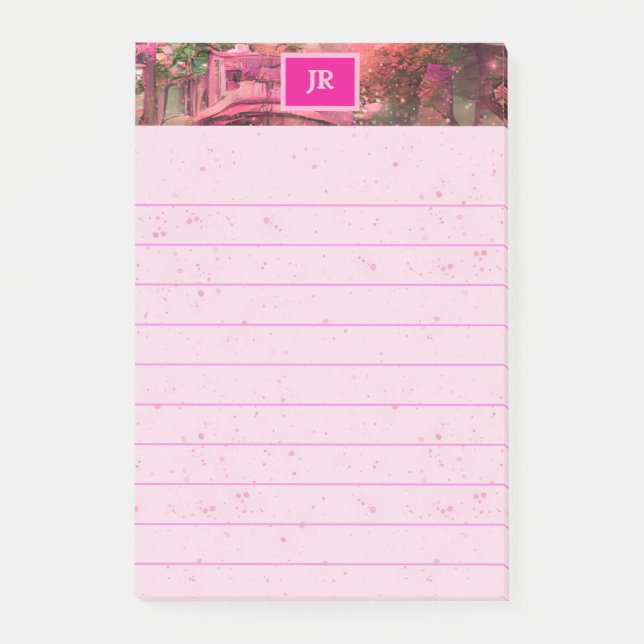 Monogram Rosa Abstrakt Forest World Post-it Block (Framsida)