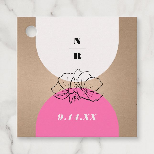 Monogram Rosa Arch Blommigt Bröllop Gåvor Etiketter (Framsida)