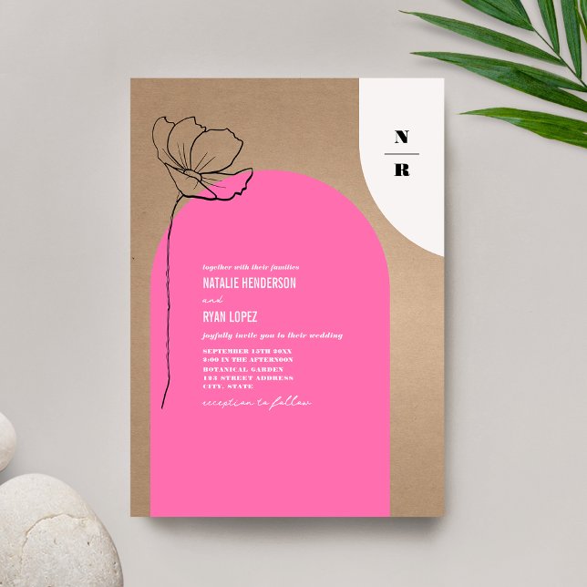Monogram Rosa Arch Blommigt Bröllop Inbjudningar (Skapare uppladdad)