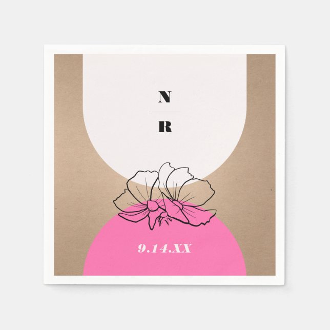 Monogram Rosa Arch Blommigt Bröllop Pappersservett (Framsidan)