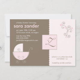 Monogram Rosa Baby Carriage Shower bjudning Inbjudningar