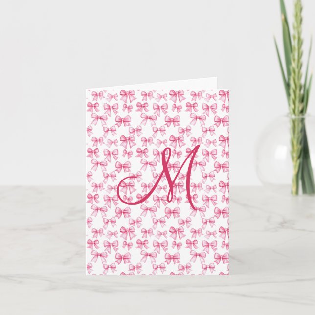 Monogram Rosa Båg Coquette Estetisk Brevpapper Anteckningskort (Framsida)