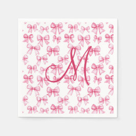 Monogram rosa båge coquette estetisk baby shower pappersservett