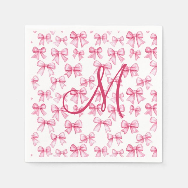 Monogram rosa båge coquette estetisk baby shower  pappersservett (Framsidan)