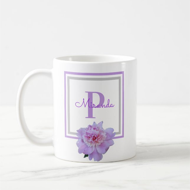 Monogram Rosa Blå blomma Kaffemugg (Vänster)