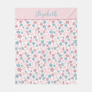 Monogram Rosa Blå Blommig Modern Boho Trendig Pres Fleecefilt