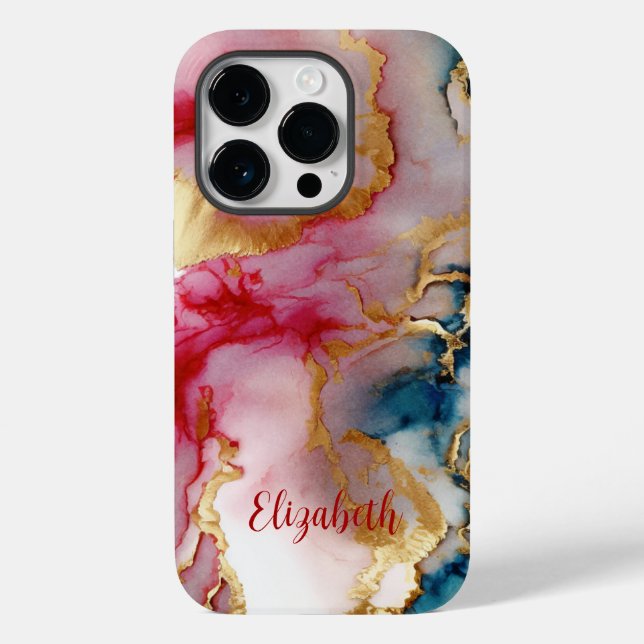 Monogram Rosa Blå Guld Splash Vattenfärg (Baksida)