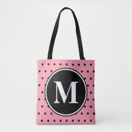 Monogram Rosa Black Polka dots Tygkasse