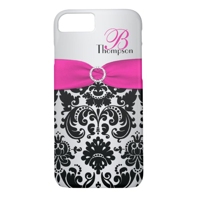 Monogram Rosa, Black, Silver Damask iPhone 7 Fodra Case-Mate iPhone Skal (Baksida)