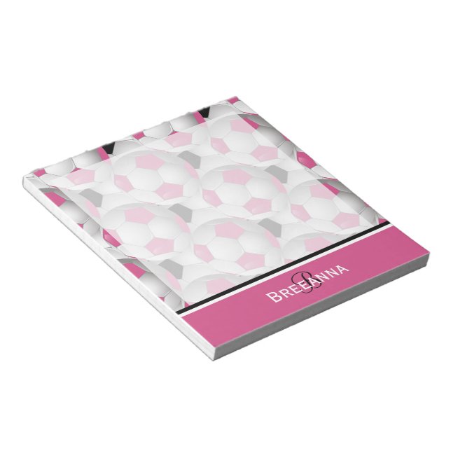 Monogram Rosa Black Soccer Ball Mönster Anteckningsblock (Vinklad)