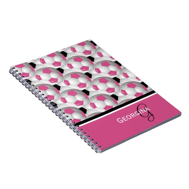Monogram Rosa Black Soccer Ball Mönster Anteckningsbok (Högra Sidan)