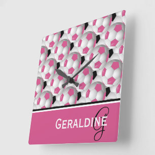 Monogram Rosa Black Soccer Ball Mönster Fyrkantig Klocka