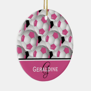 Monogram Rosa Black Soccer Ball Mönster Julgransprydnad Keramik