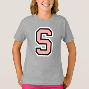 Monogram Rosa Black White College - första S-Shir T Shirt