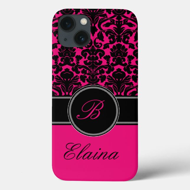 Monogram Rosa, Black, White Damask iPad Air Case (Baksida)