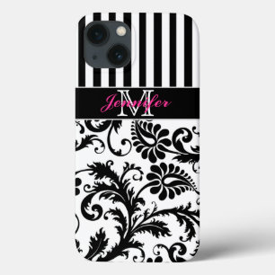 Monogram Rosa Black White Stripe Damask iPad Air