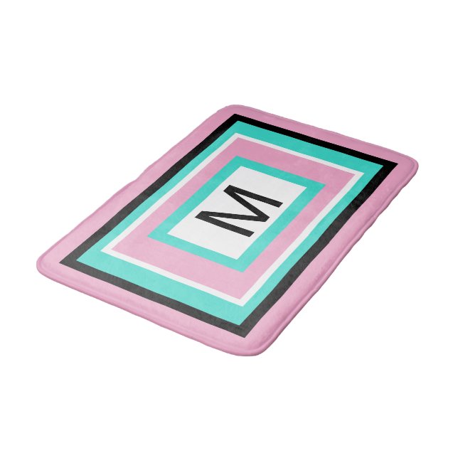 Monogram Rosa Blågrön Geometrisk Badrumsmatta (Vinklad)