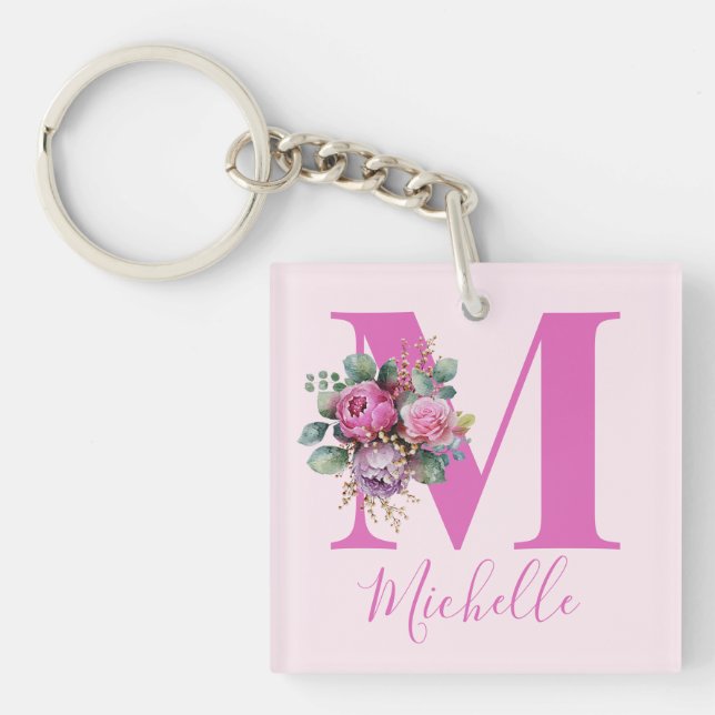 Monogram Rosa Blommig Akvarell Initial Namn (Framsidan)