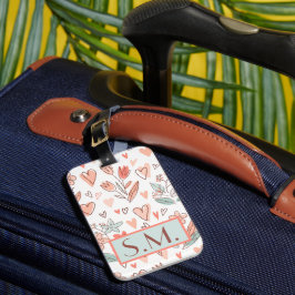 Monogram Rosa Blommig Boho Bagageetikett Bagagebricka