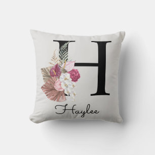 Monogram Rosa Blommig Initial H Kudde