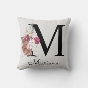 Monogram rosa blommig initial M Kudde