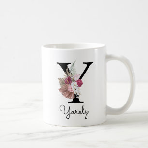 Monogram Rosa Blommig Initial W Kaffe Y Kaffemugg