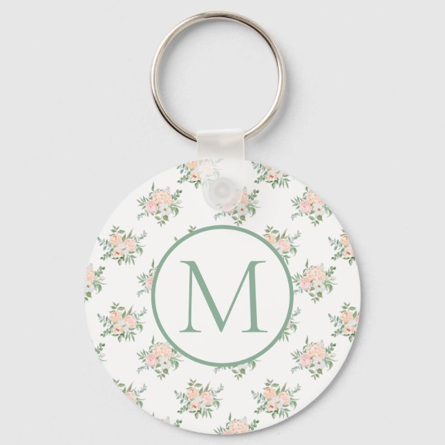 Monogram Rosa Blommig  Nyckelring (Framsida)