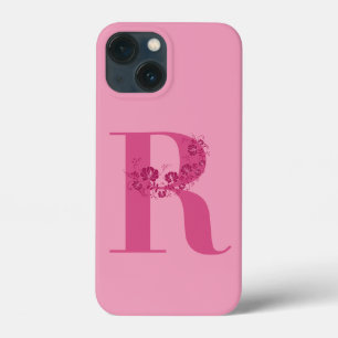 Monogram Rosa Blommigt Brev R iphone case