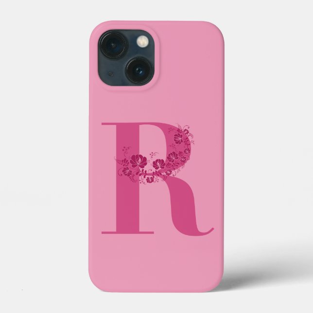 Monogram Rosa Blommigt Brev R iphone case (Baksida)