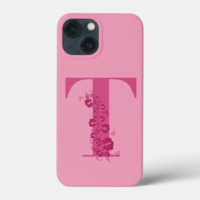 Monogram Rosa Blommigt Brev T iphone case (Baksida)