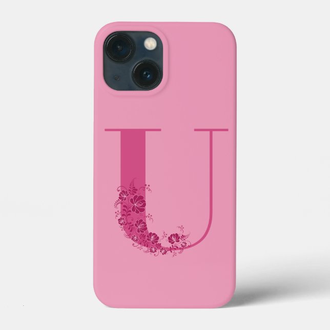 Monogram Rosa Blommigt Brev U iphone case (Baksida)