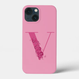 Monogram Rosa Blommigt Brev V iphone case