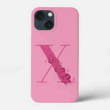 Monogram Rosa Blommigt Brev X iphone case