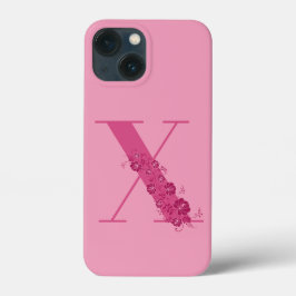 Monogram Rosa Blommigt Brev X iphone case