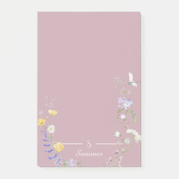 Monogram Rosa Blommigt Butterfly Botaniskt skydd Post-it Block