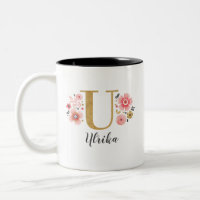 Monogram Rosa Blommigt Initial Brev U