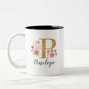 Monogram Rosa Blommigt Två-Tonad Mugg