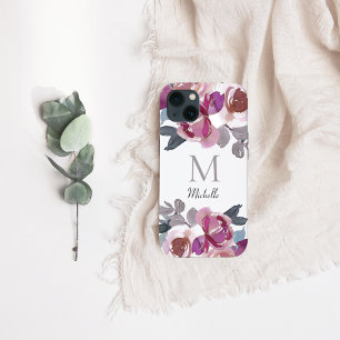 Monogram Rosa Blommigt Vattenfärg