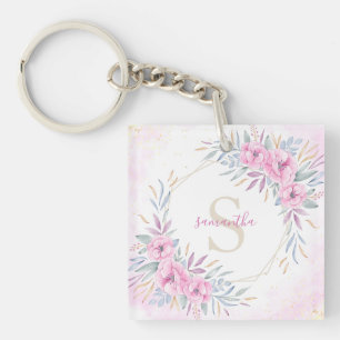 Monogram Rosa Blommigt VattenfärgsfärgElegant