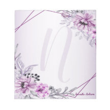 Monogram Rosa Blommigt Violet Lila Ram Modern