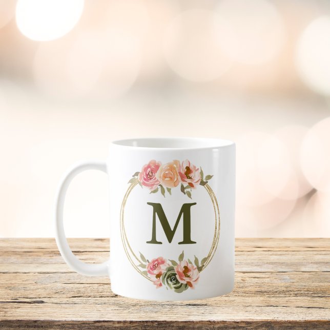 Monogram Rosa Blommigt Watercolor Mugg (Skapare uppladdad)