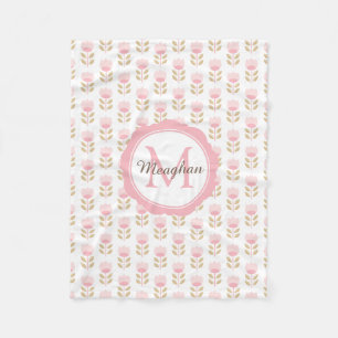 Monogram Rosa Blommönster Flicka Nursery Fleecefilt