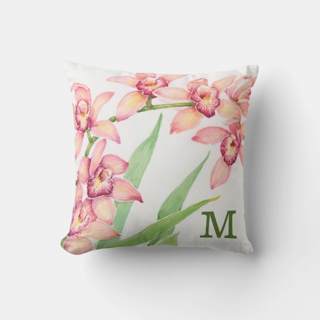 Monogram | Rosa blommor i akvarell Kudde (Framsida)