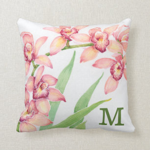 Monogram Rosa blommor i akvarell Kudde