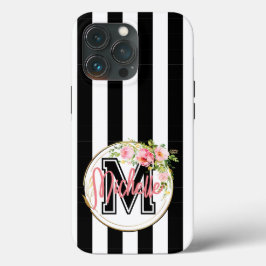 Monogram rosa blommor med svartvitt, strimlad