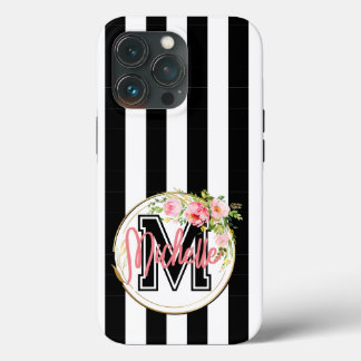 Monogram rosa blommor med svartvitt, strimlad